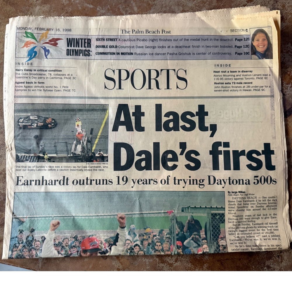 Vintage The Palm Beach Post Dale Earnhardt Daytona 500 Newspaper OS Multi GOOD
